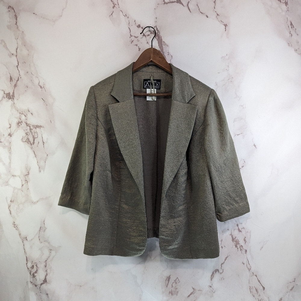 Alex Evenings Jacket Womens 1X Gold Sparkle Shimmer Metallic Lightweight